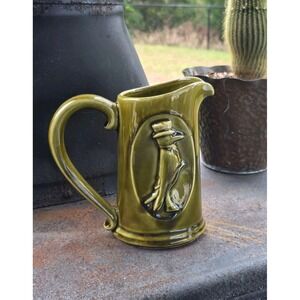 VTG Old Crow Distillery Bourbon Whiskey Pitcher 7" Green Barware Jug